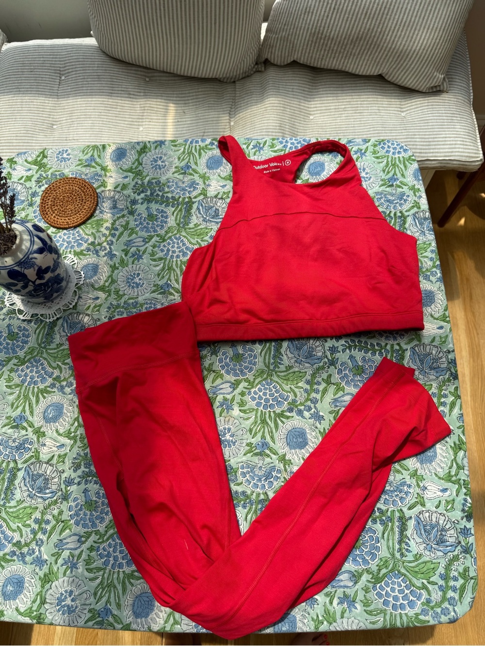 Outdoor Voices Red High-Neck Sports Bra & Legging Set